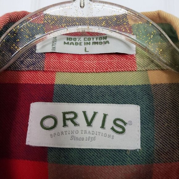Orvis Check Flannel Shirt Plaid 100% Cotton Long Sleeve Mens Button Up Sz Large - Picture 4 of 8
